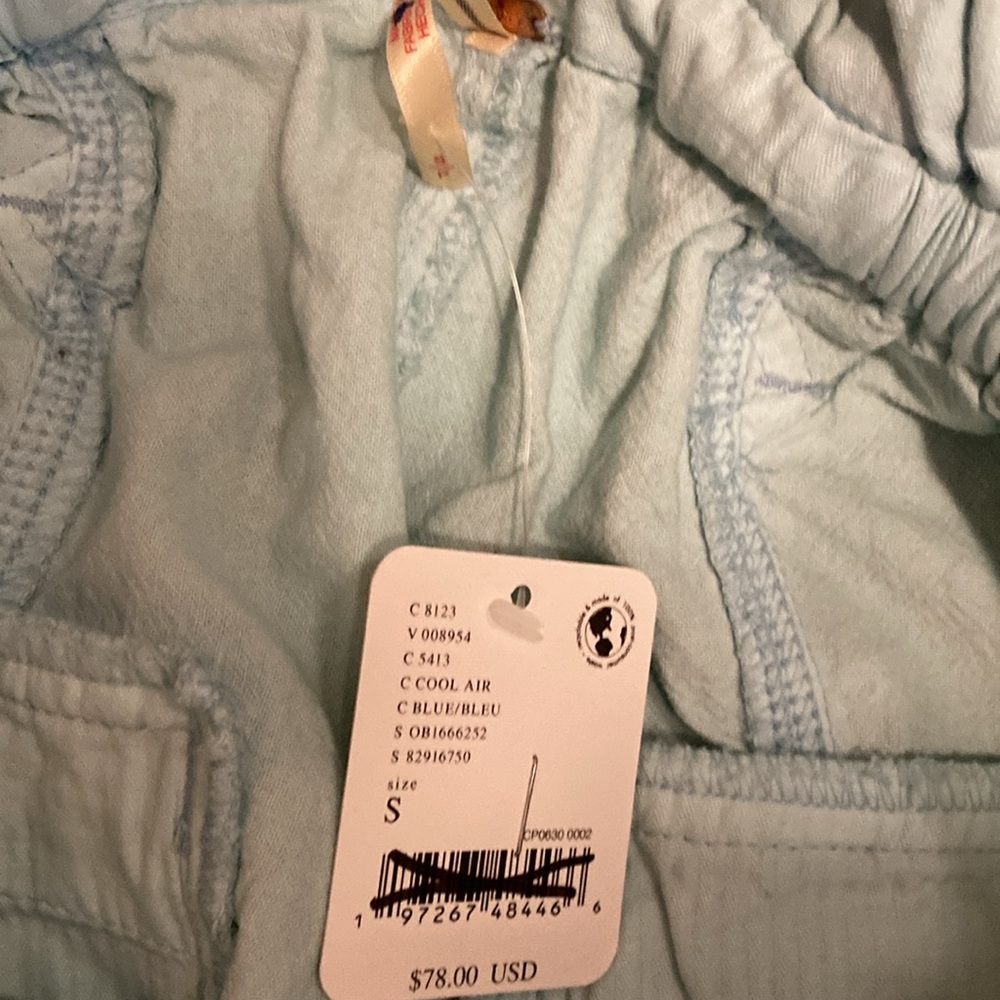 Free People Blue Cropped Ankle Pants with Paper-Bag Waist - Picture 3 of 5